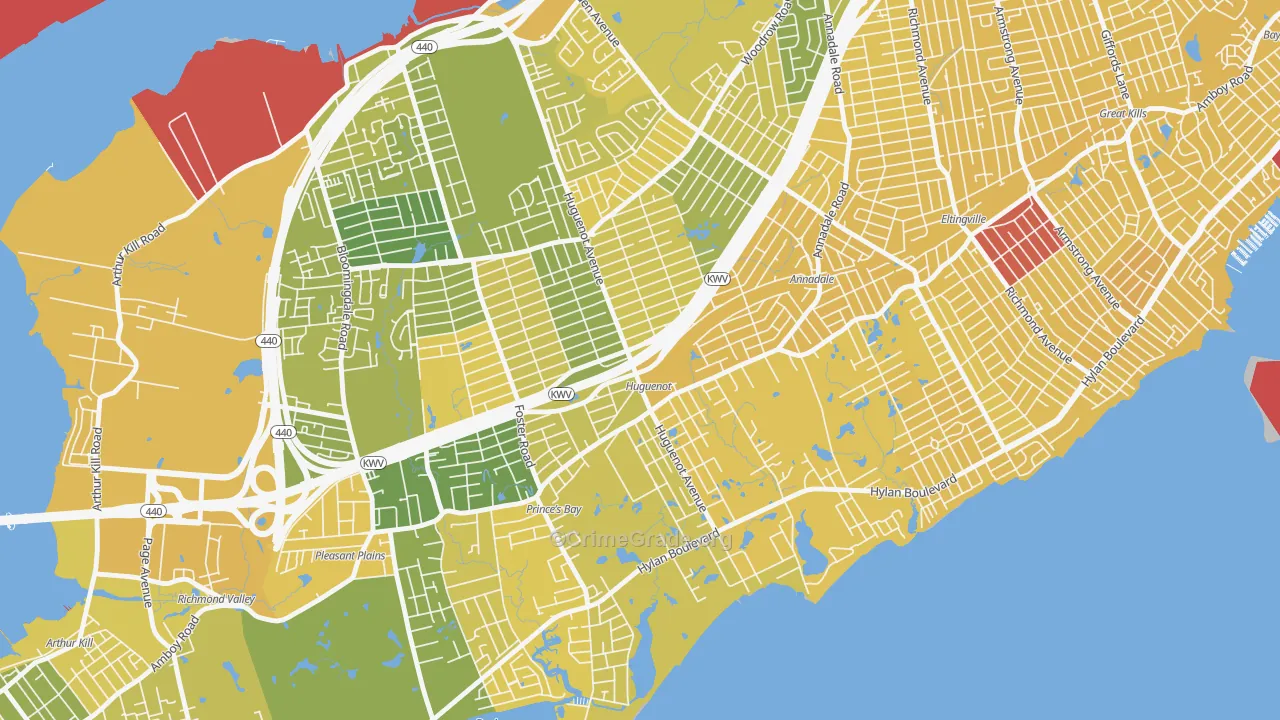 Huguenot, Staten Island, NY Map of Vandalism Rates