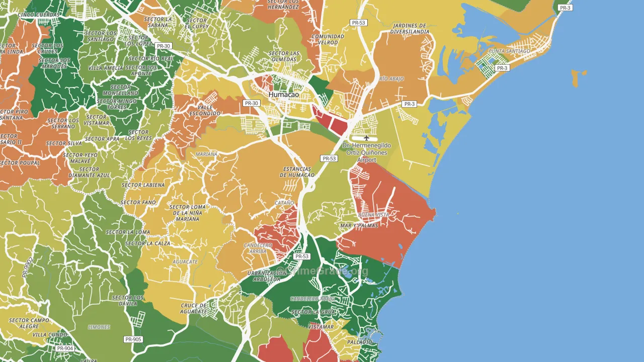 Humacao, PR Map of Vandalism Rates