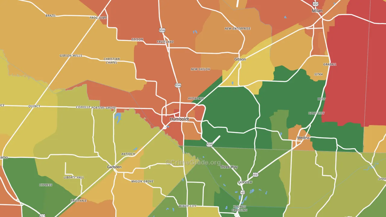 Humboldt, TN Map of Vandalism Rates