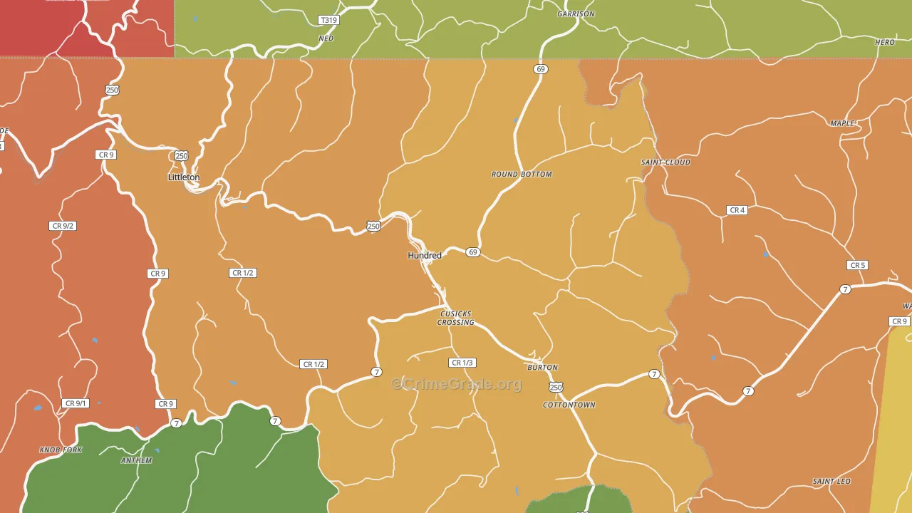 Hundred, WV Map of Vandalism Rates