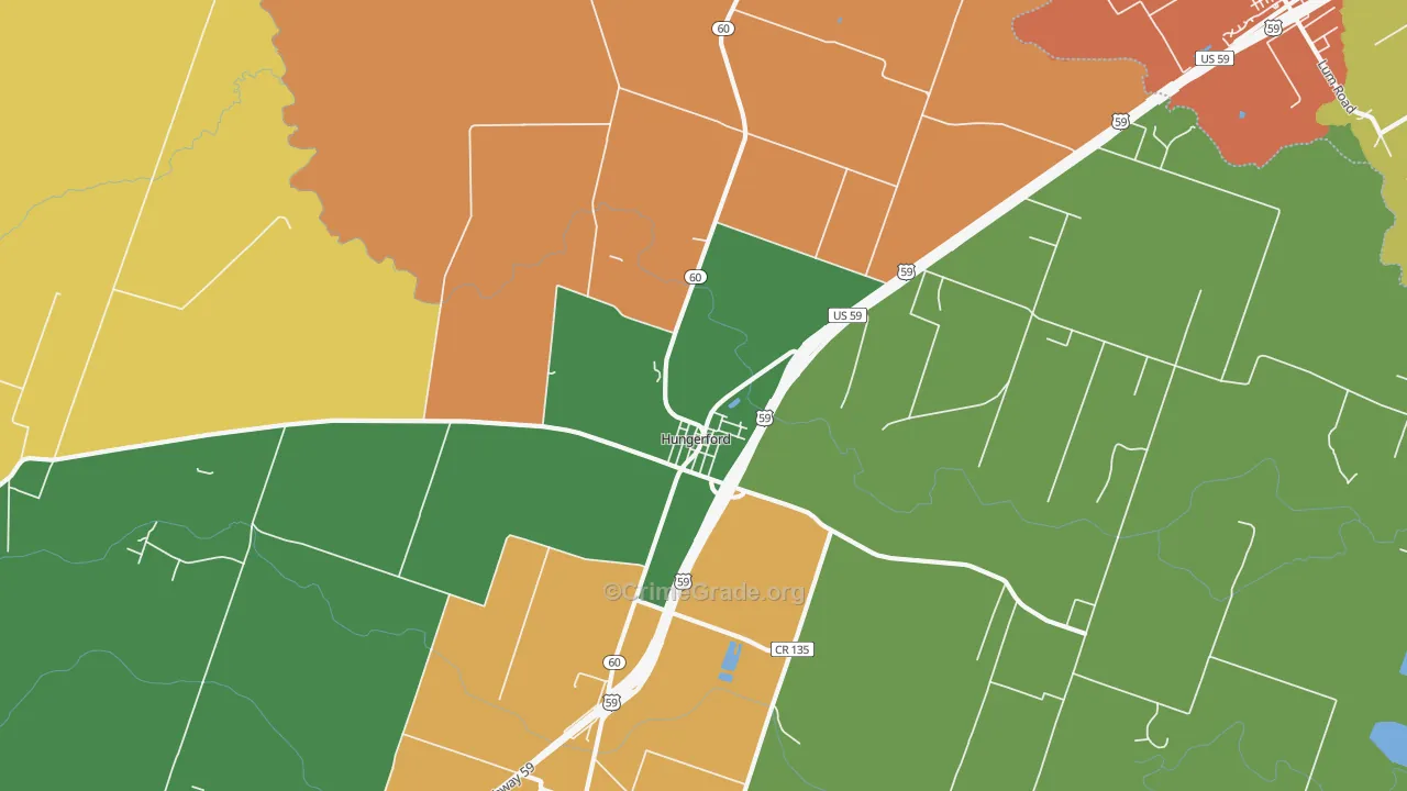 Hungerford, TX Map of Vandalism Rates
