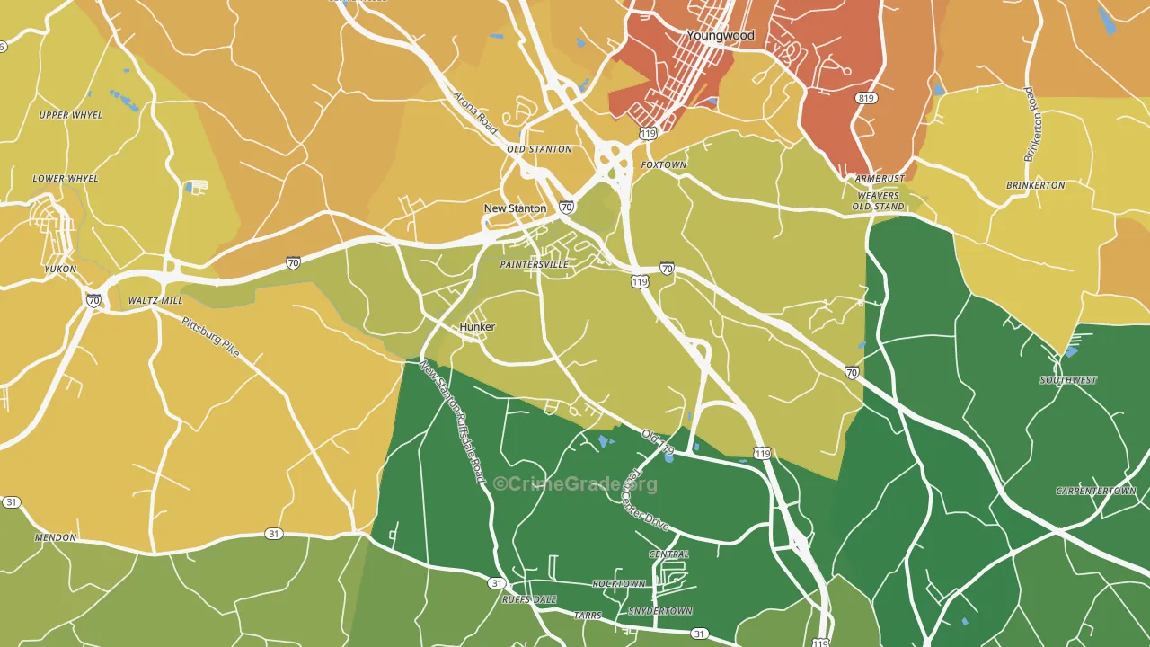 Hunker, PA Map of Vandalism Rates