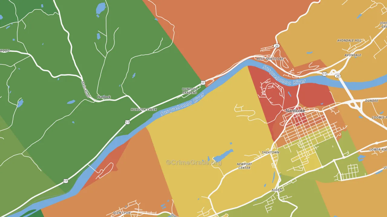 Hunlock Gardens, PA Map of Vandalism Rates
