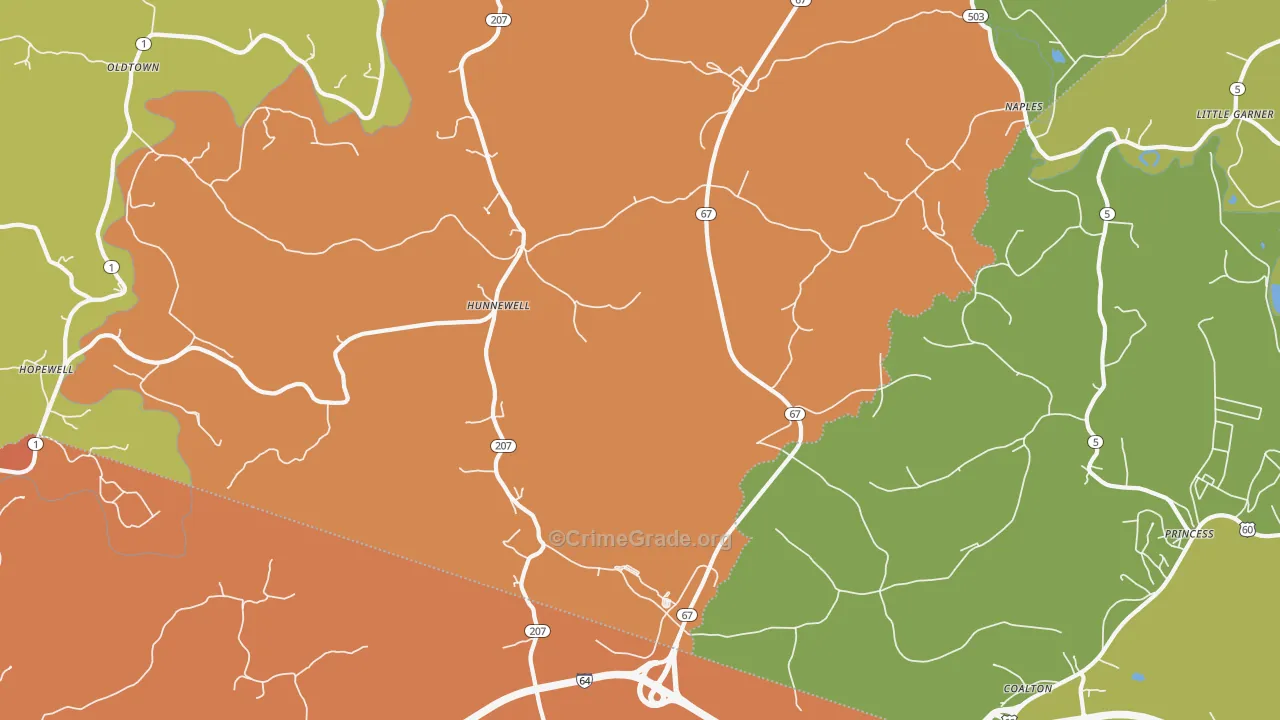 Hunnewell, KY Map of Vandalism Rates