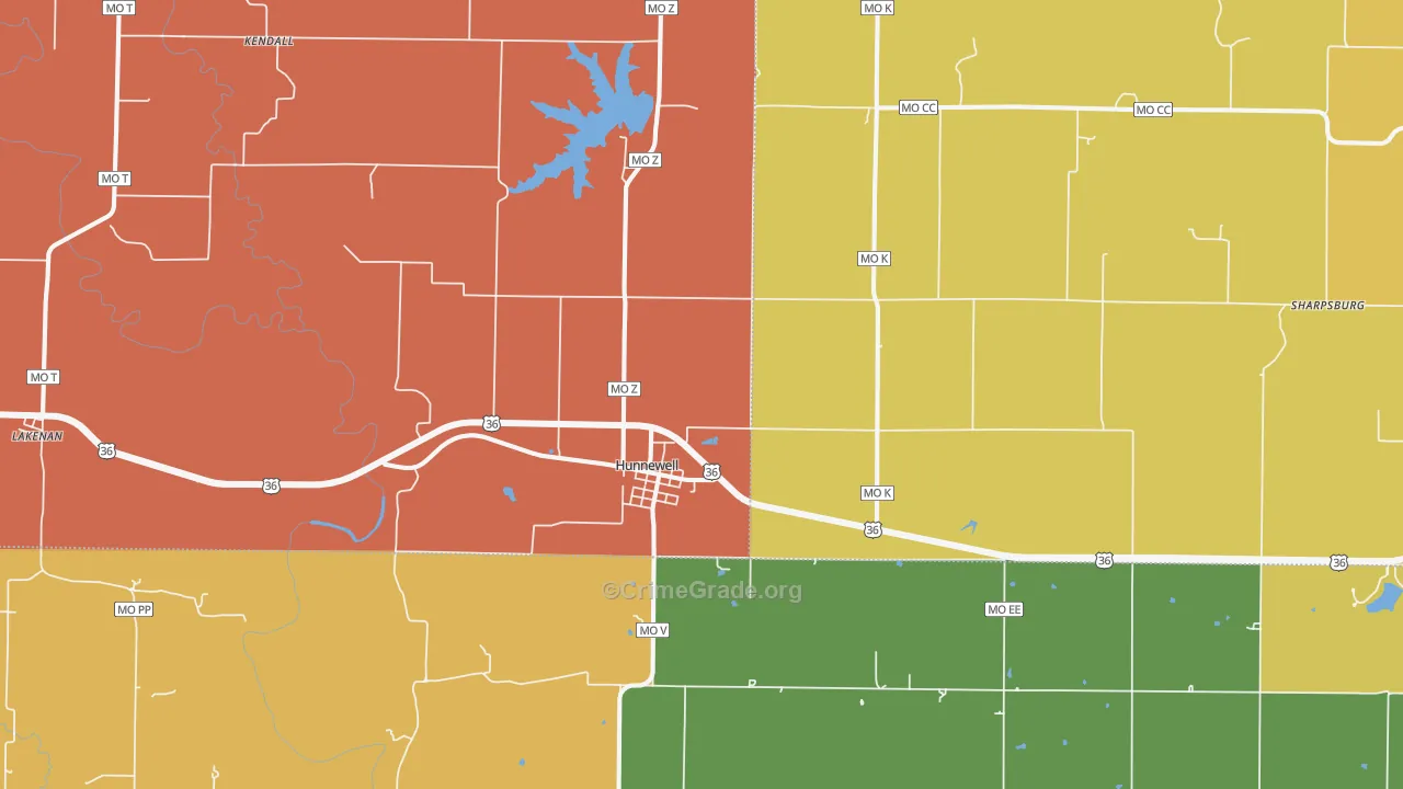 Hunnewell, MO Map of Vandalism Rates