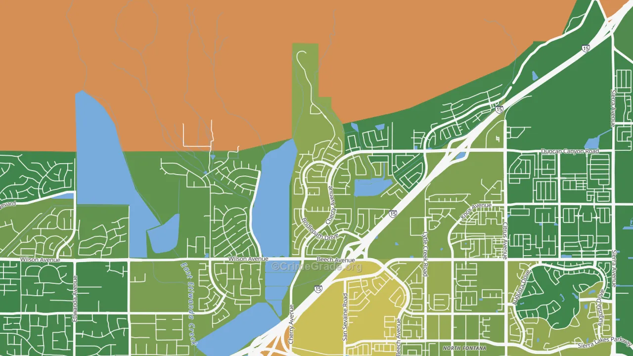 Hunter's Ridge, Fontana, CA Map of Vandalism Rates