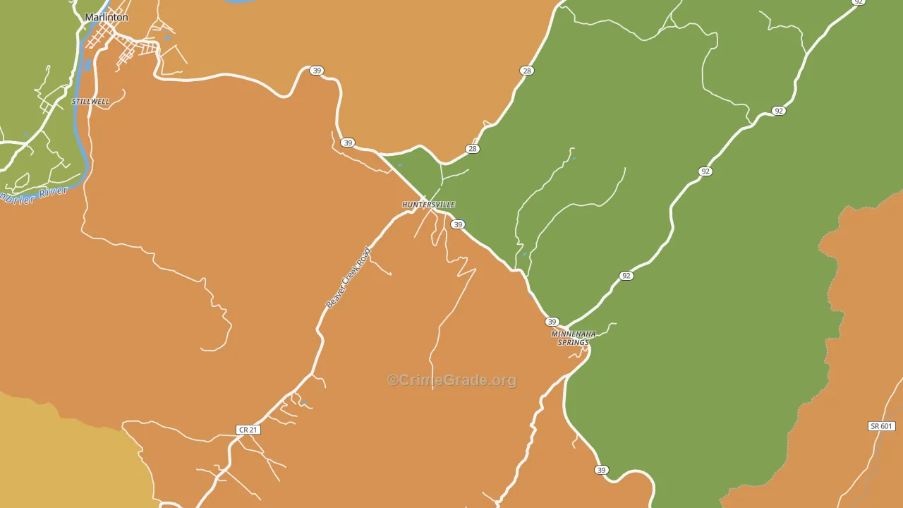 Huntersville, WV Map of Vandalism Rates