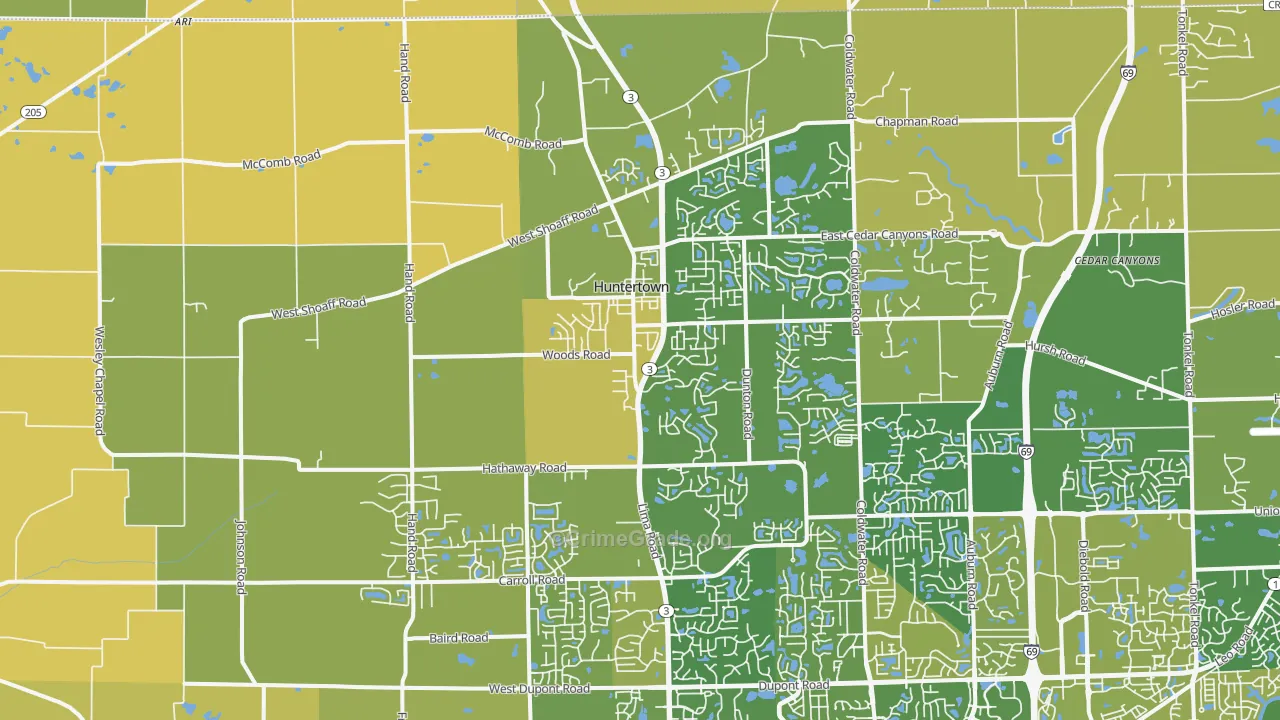 Huntertown, IN Map of Vandalism Rates