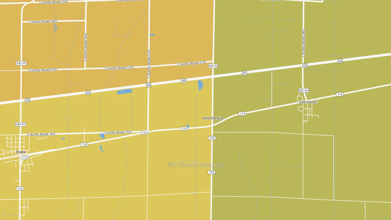 Hunterville, MO Map of Vandalism Rates
