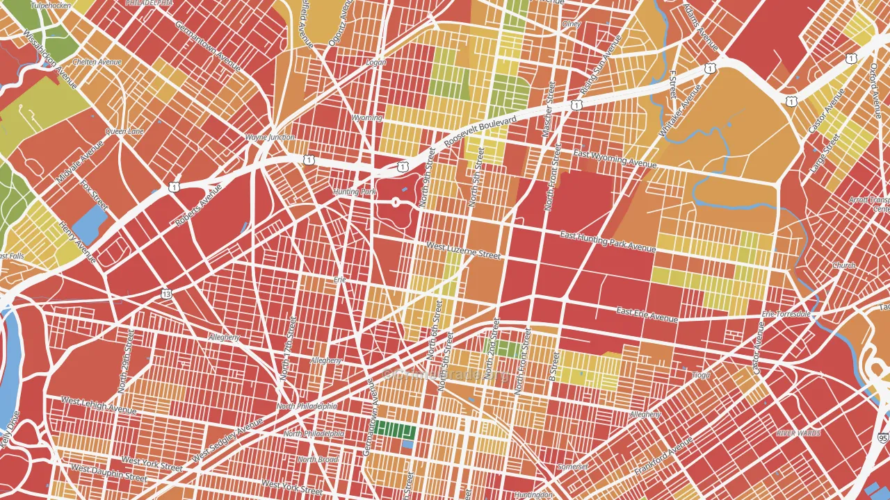Hunting Park, Philadelphia, PA Map of Vandalism Rates