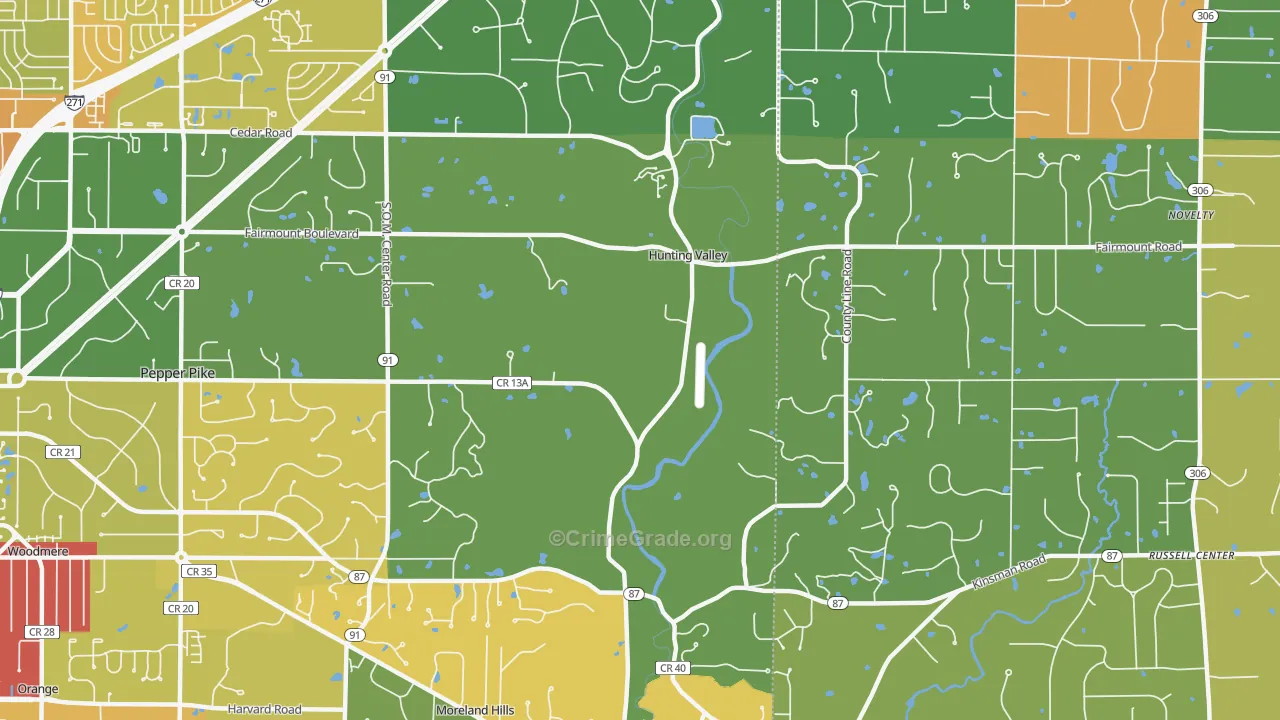 Hunting Valley, OH Map of Vandalism Rates
