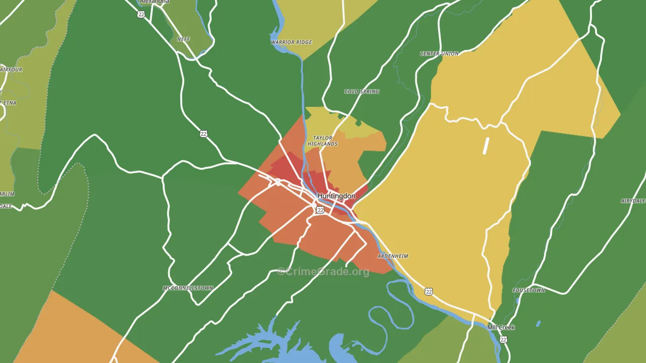 Huntingdon, PA Map of Vandalism Rates