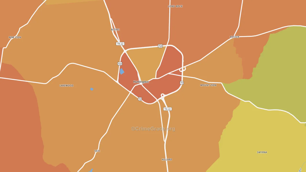 Huntingdon, TN Map of Vandalism Rates