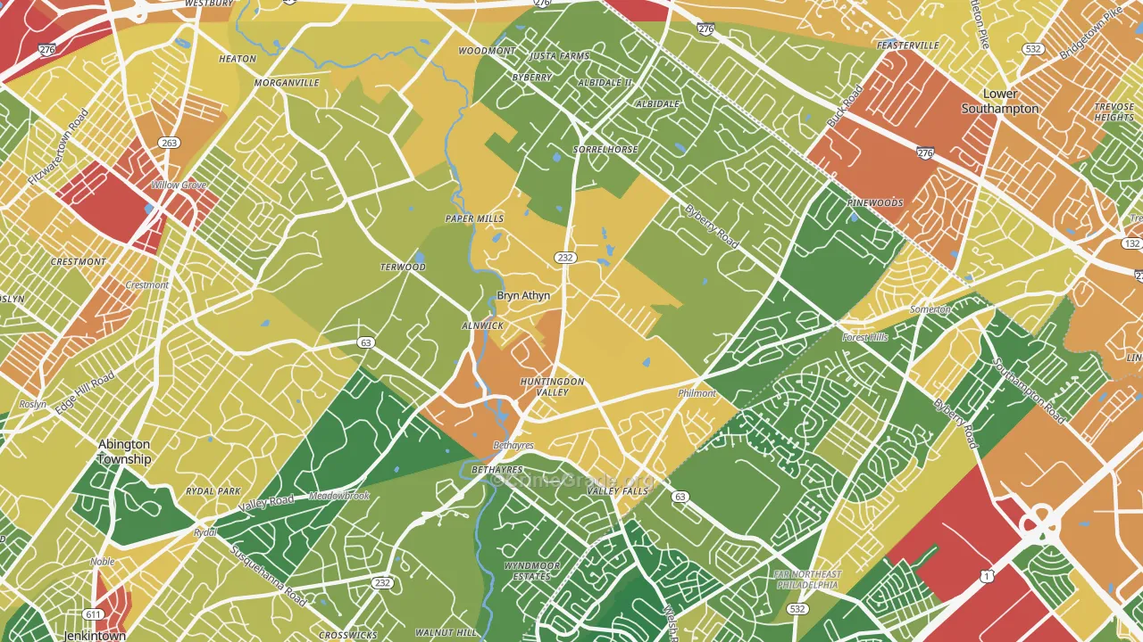 Huntingdon Valley, PA Map of Vandalism Rates