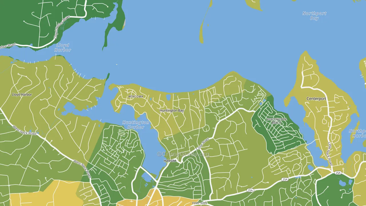 Huntington Bay, NY Map of Vandalism Rates