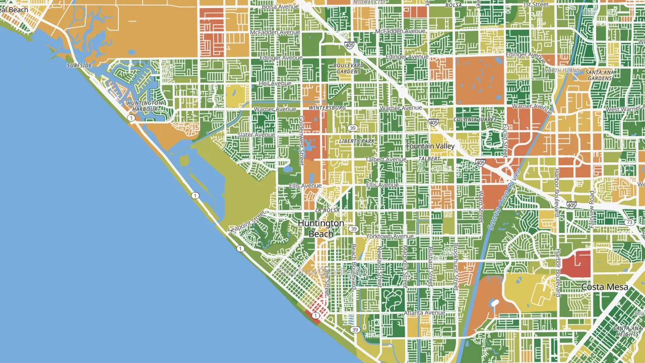 Huntington Beach, CA Map of Vandalism Rates