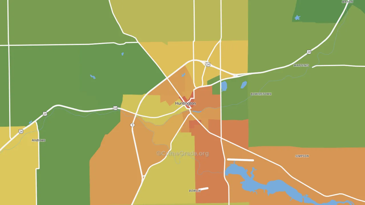 Huntington, IN Map of Vandalism Rates