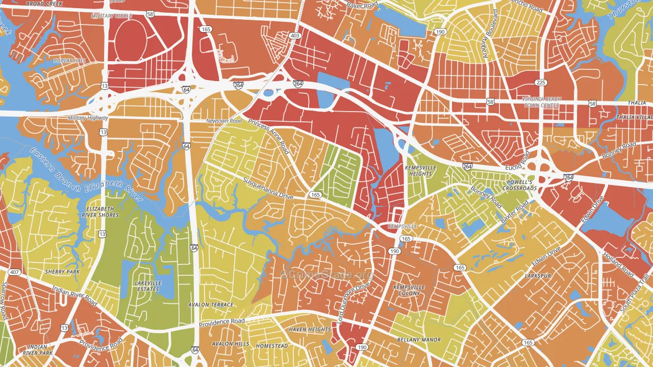 Huntington-Jefferson, Virginia Beach, VA Map of Vandalism Rates