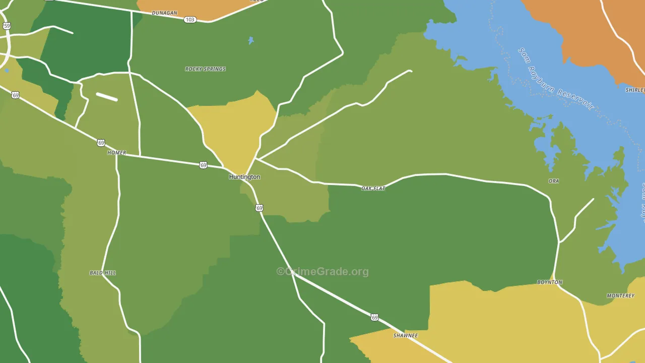 Huntington, TX Map of Vandalism Rates