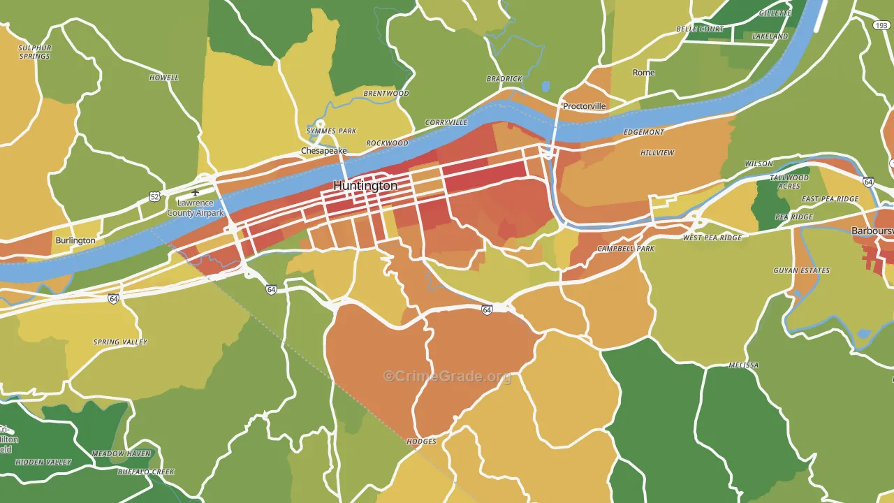 Huntington, WV Map of Vandalism Rates