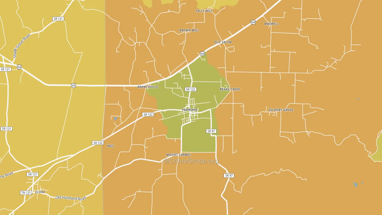 Huntland, TN Map of Vandalism Rates