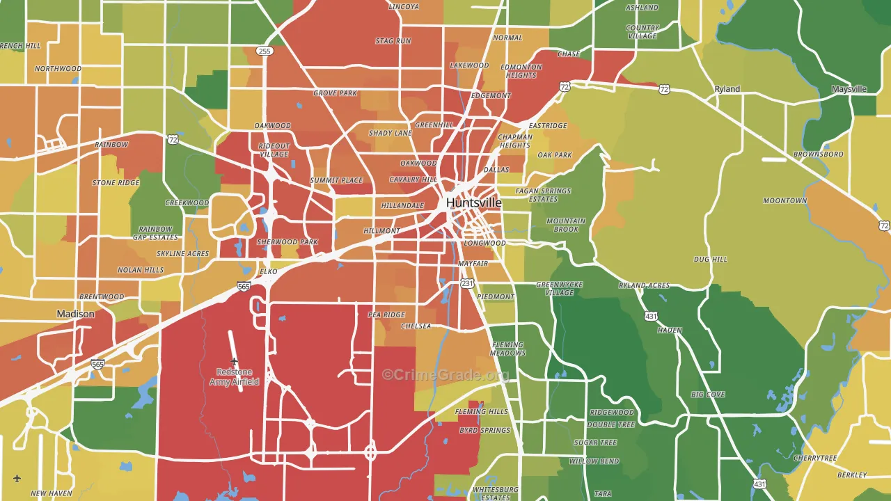 Huntsville, AL Map of Vandalism Rates
