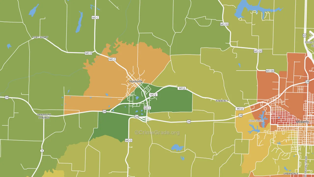 Huntsville, MO Map of Vandalism Rates