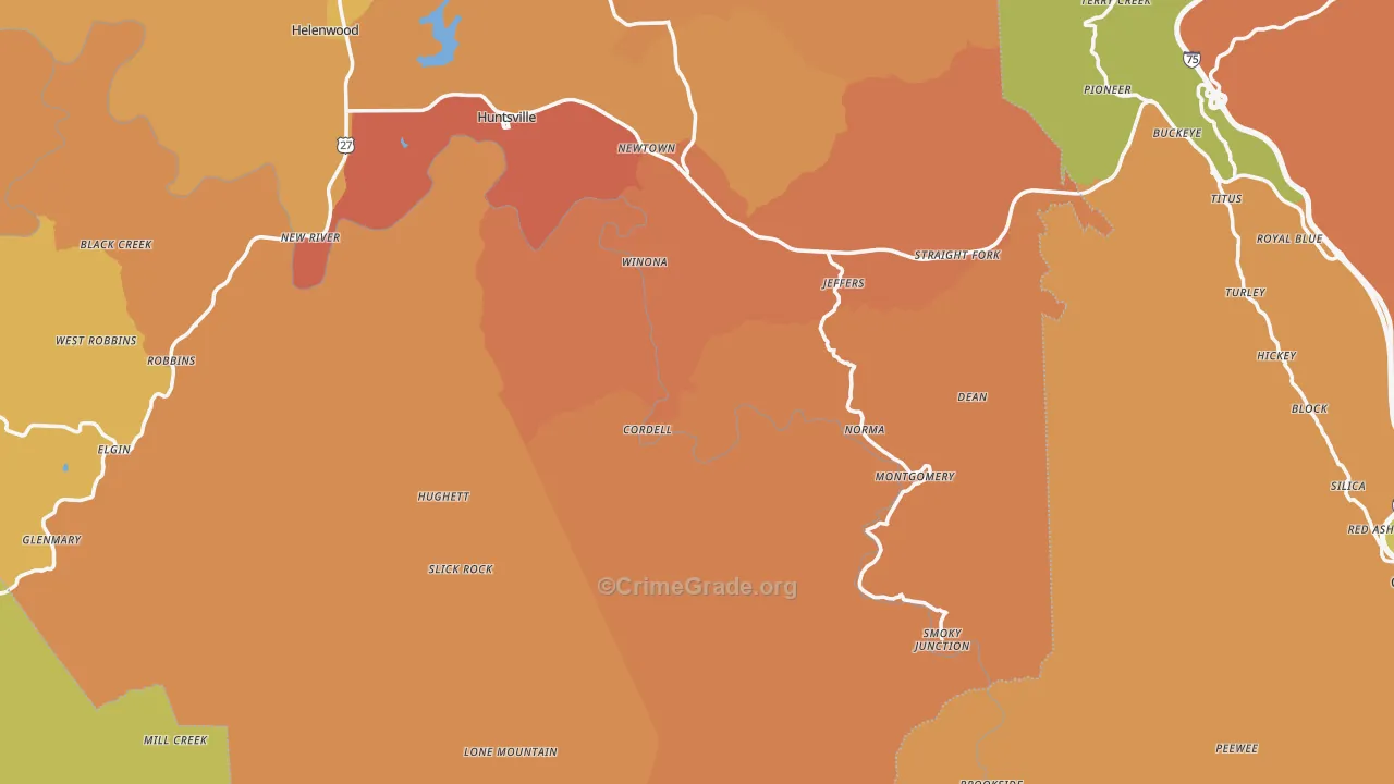 Huntsville, TN Map of Vandalism Rates