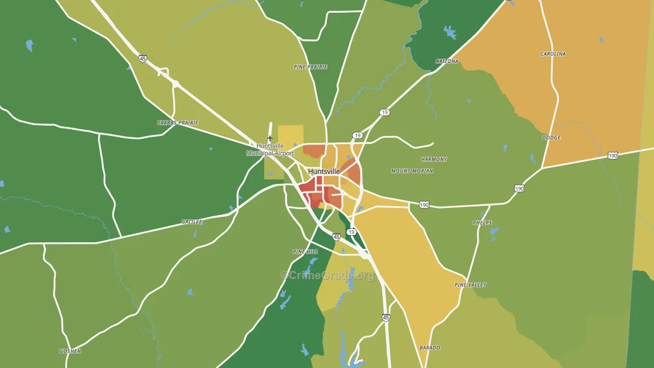 Huntsville, TX Map of Vandalism Rates