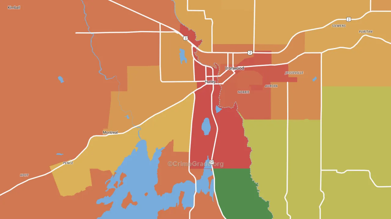 Hurley, WI Map of Vandalism Rates