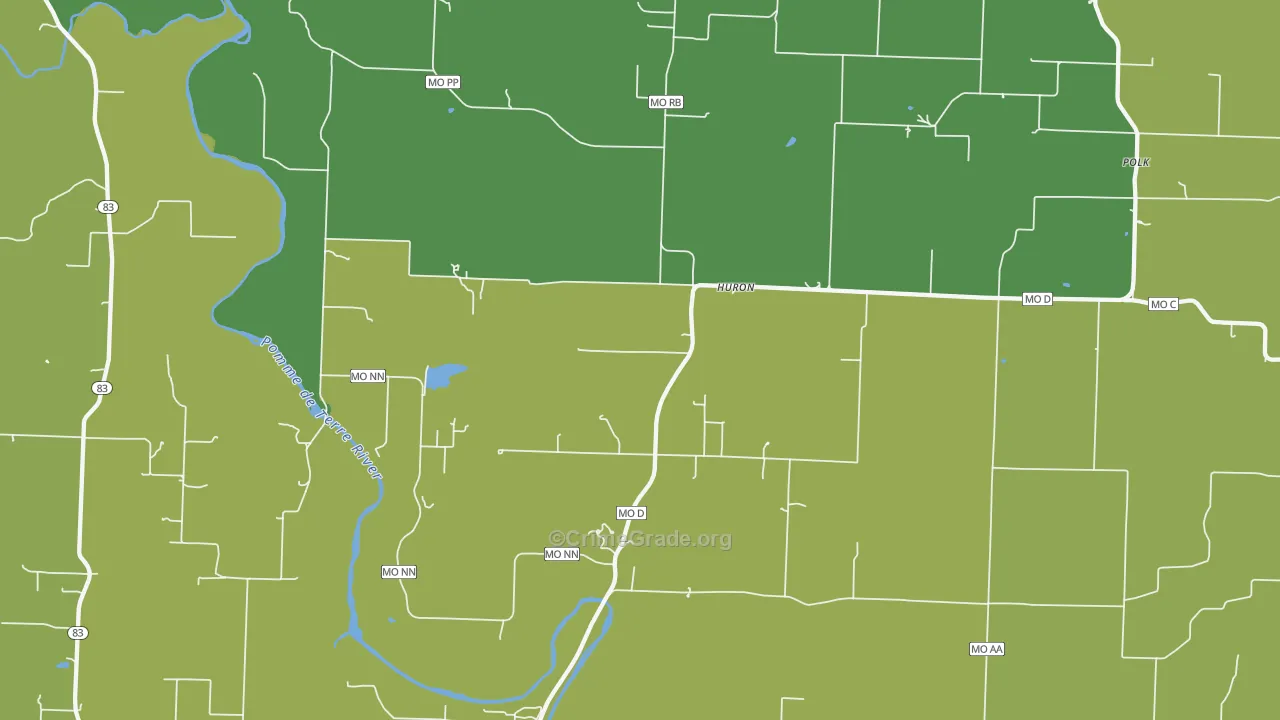 Huron, MO Map of Vandalism Rates