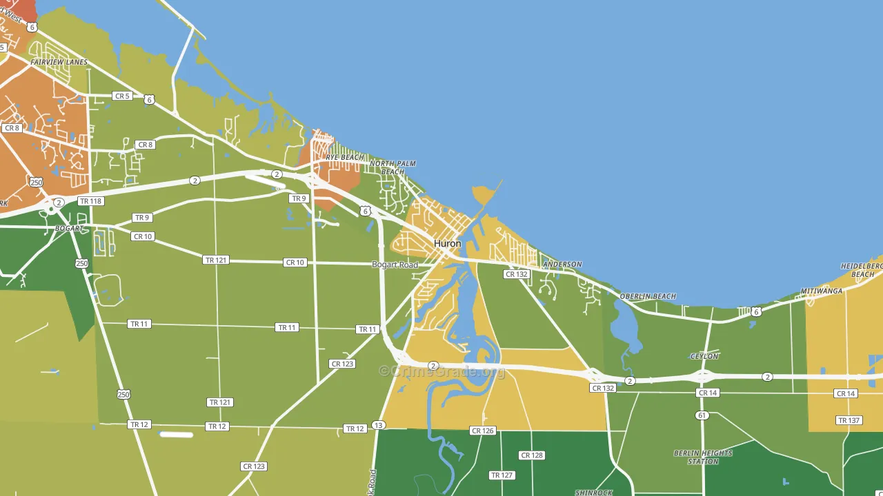 Huron, OH Map of Vandalism Rates