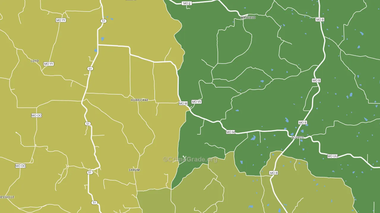 Hurricane, MO Map of Vandalism Rates