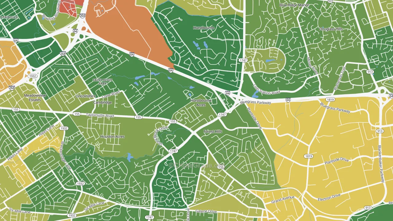 Hurstbourne Acres, KY Map of Vandalism Rates