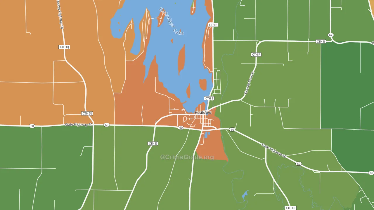 Hustisford, WI Map of Vandalism Rates