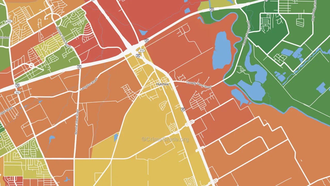 Hutchins, TX Map of Vandalism Rates