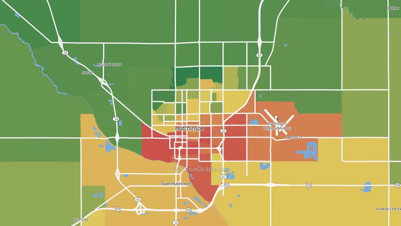 Hutchinson, KS Map of Vandalism Rates