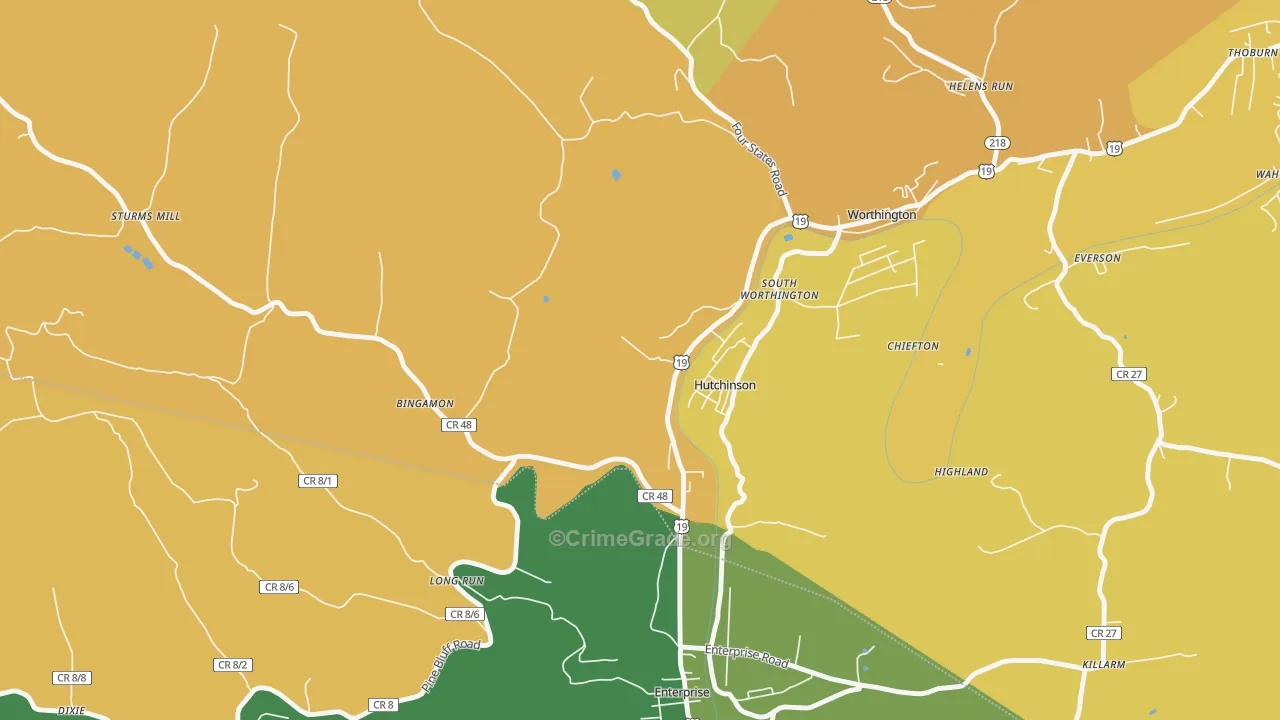 Hutchinson, WV Map of Vandalism Rates