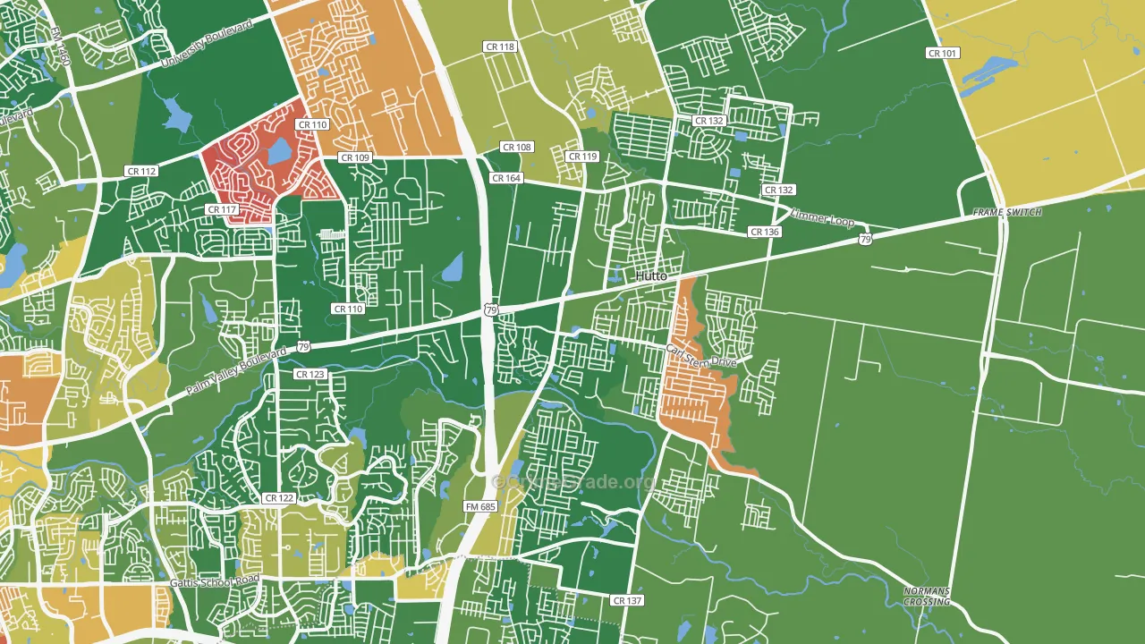 Hutto, TX Map of Vandalism Rates