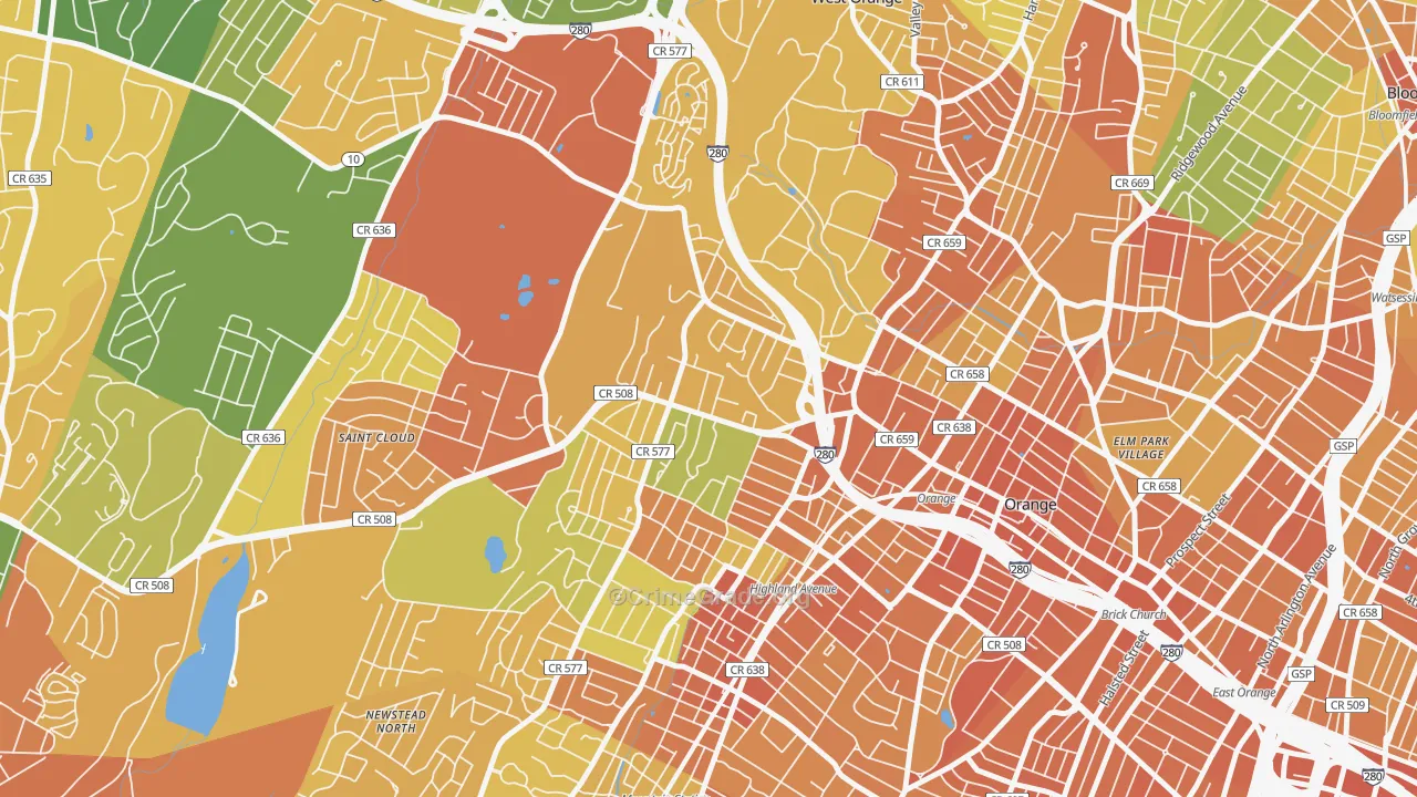 Hutton Park, West Orange, NJ Map of Vandalism Rates