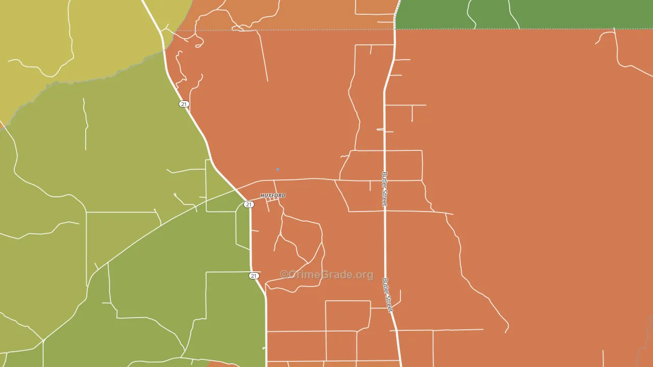 Huxford, AL Map of Vandalism Rates