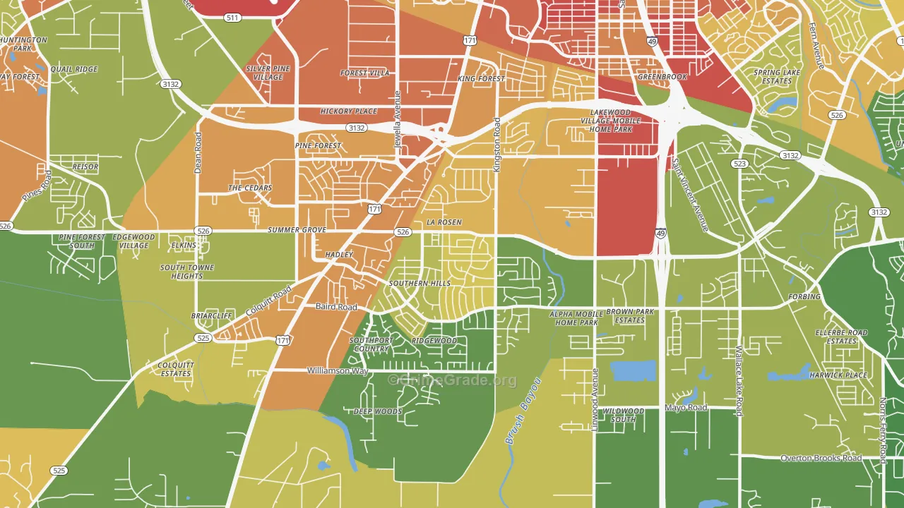 Hyde Park-Brookwood-Southern Hills, Shreveport, LA Map of Vandalism Rates