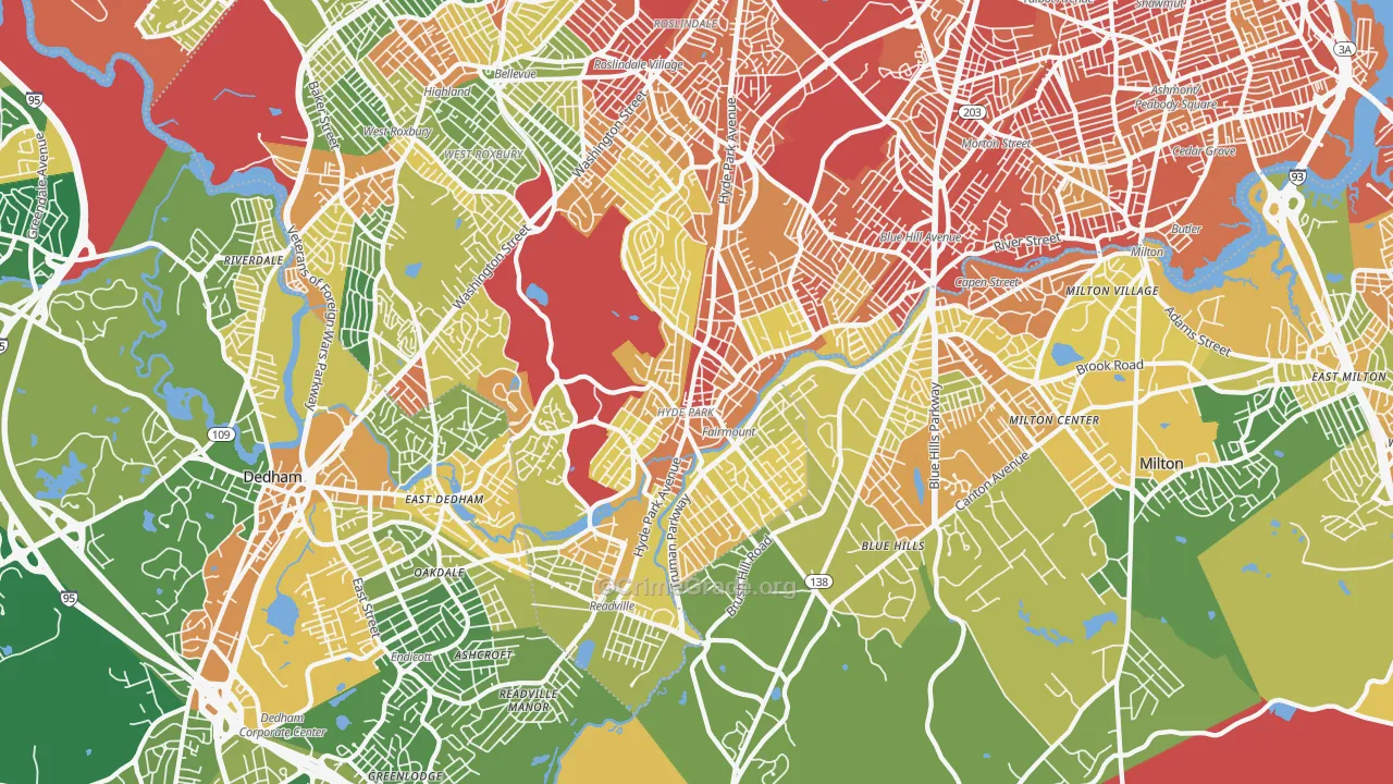 Hyde Park, MA Map of Vandalism Rates