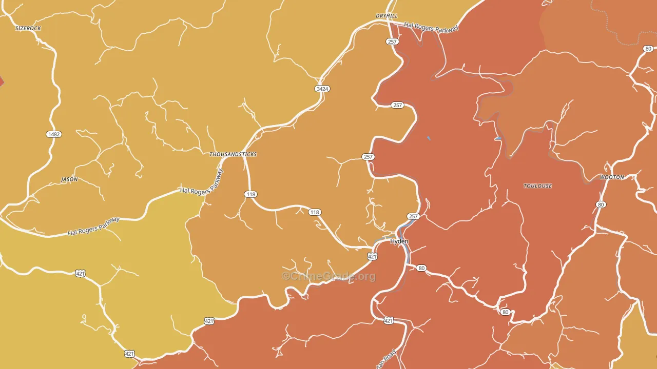 Hyden, KY Map of Vandalism Rates