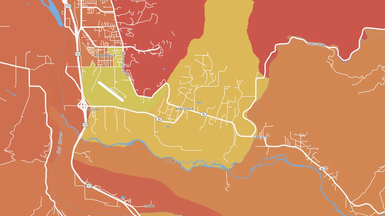 Hydesville, CA Map of Vandalism Rates
