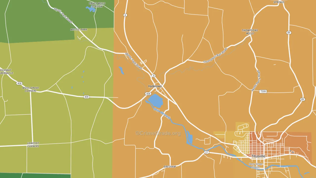 Hydetown, PA Map of Vandalism Rates