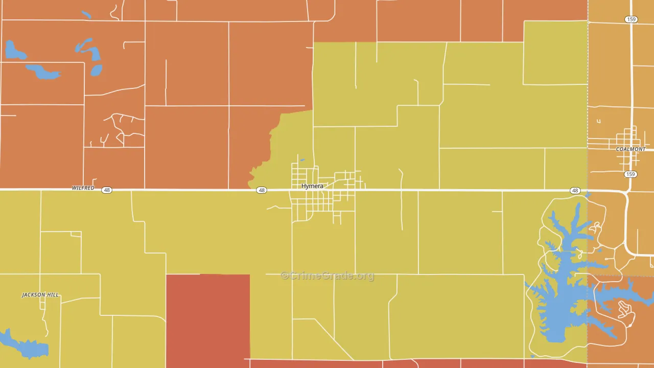 Hymera, IN Map of Vandalism Rates