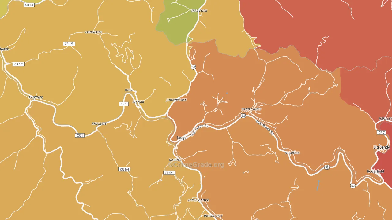 Iaeger, WV Map of Vandalism Rates