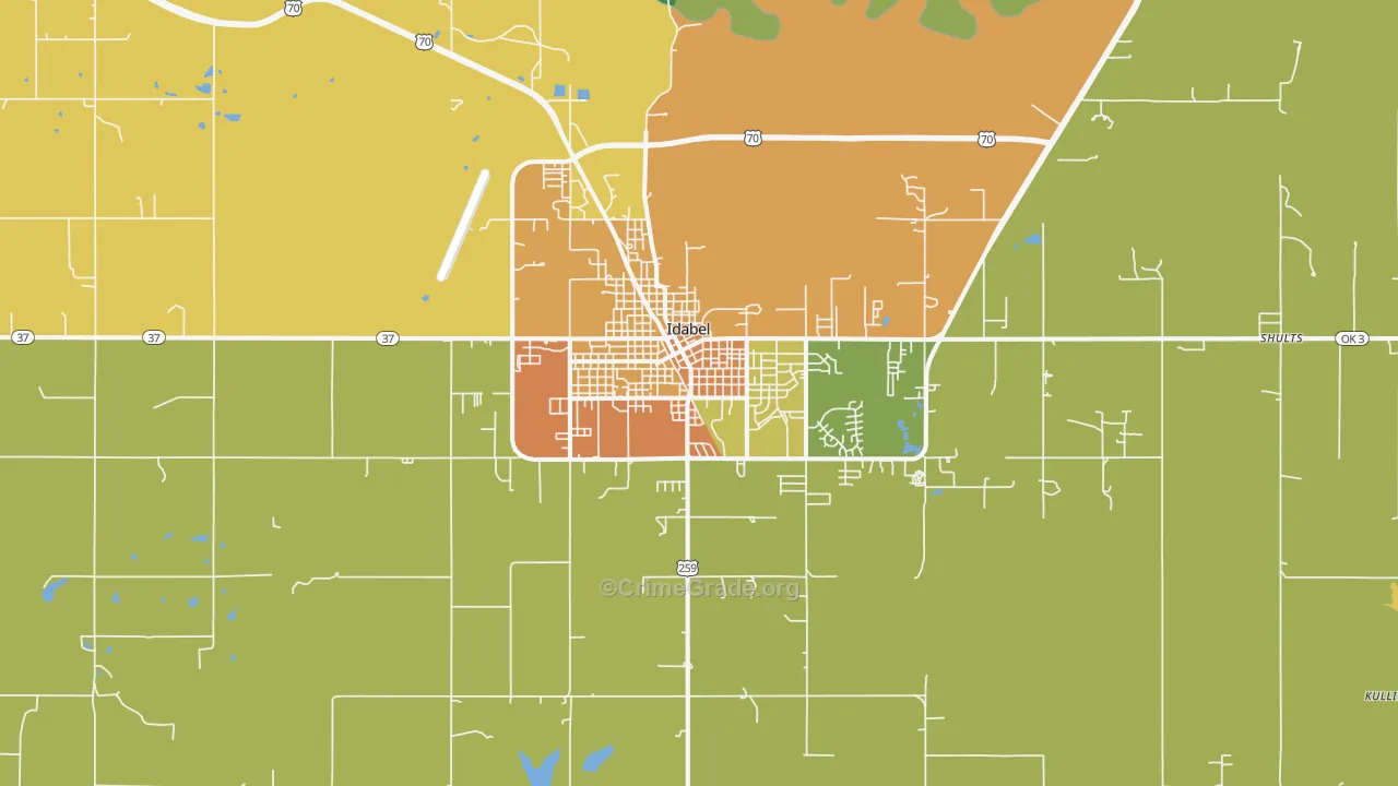 Idabel, OK Map of Vandalism Rates