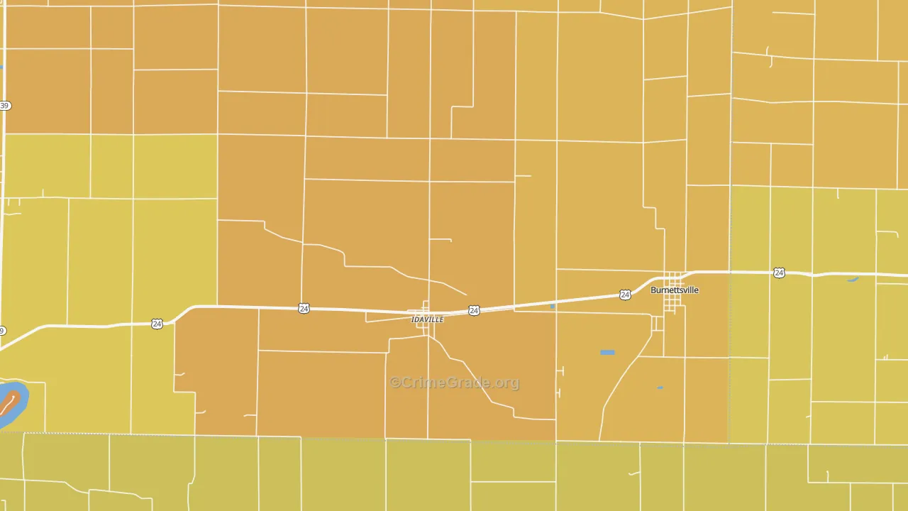 Idaville, IN Map of Vandalism Rates